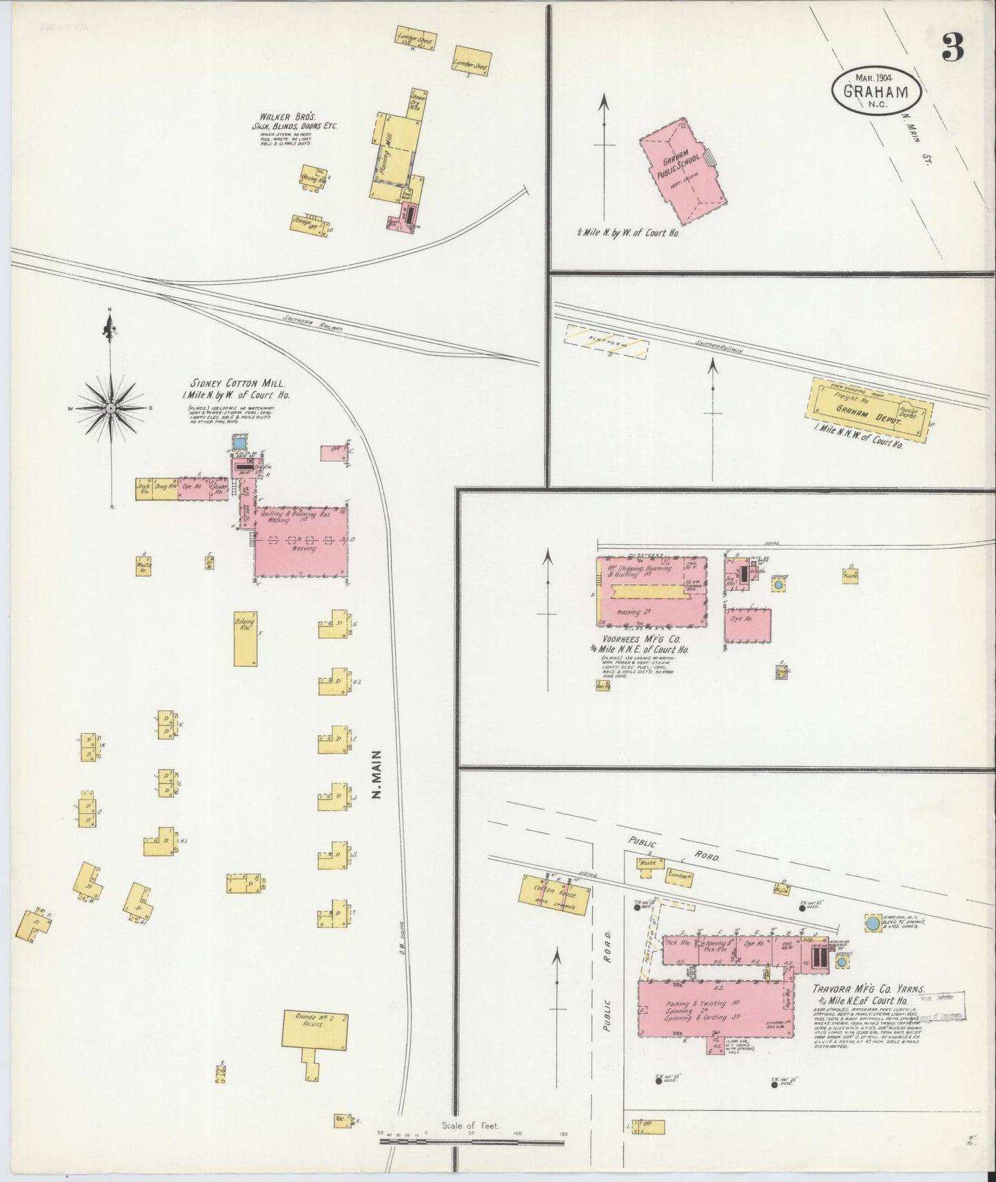 Sanborn Fire Insurance Map from Graham, Alamance County, North Carolina (1904), Sheet #0003 - Complete Map Set gallery image, historic Sanborn map, vintage wall art, North Carolina North Carolina