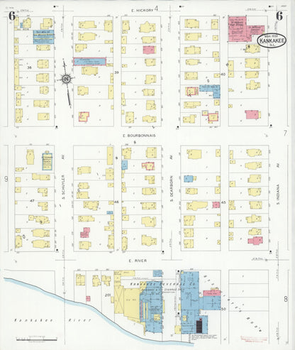 Sanborn Fire Insurance Map from Kankakee, Kankakee County, Illinois (1930), Sheet #0006 - Complete Map Set gallery image, historic Sanborn map, vintage wall art, Illinois Illinois