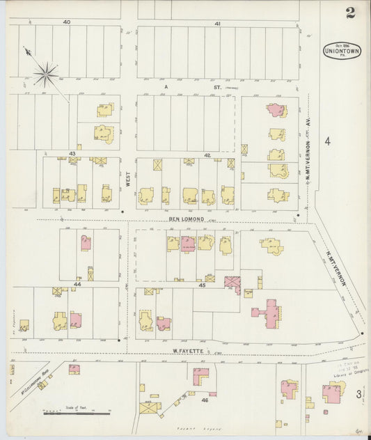 Sanborn Fire Insurance Map from Uniontown, Fayette County, Pennsylvania (1896), Sheet #0002 - Historic Sanborn Fire Insurance Map Print, vintage old map wall art, antique decor, genealogy gift, Pennsylvania Pennsylvania map
