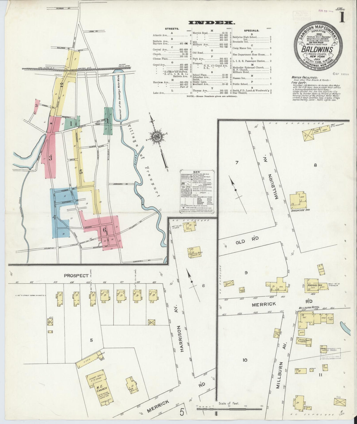 Sanborn Fire Insurance Map from Baldwin, Nassau County, New York (1910), Sheet #0001 - Complete Map Set gallery image, historic Sanborn map, vintage wall art, New York New York