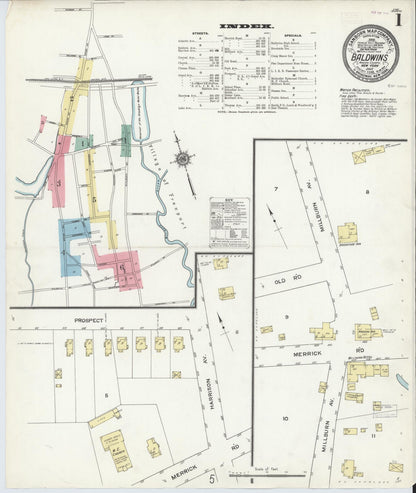 Sanborn Fire Insurance Map from Baldwin, Nassau County, New York (1910), Sheet #0001 - Complete Map Set gallery image, historic Sanborn map, vintage wall art, New York New York