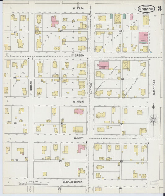 Sanborn Fire Insurance Map from Urbana, Champaign County, Illinois (1892), Sheet #0003 - Historic Sanborn Fire Insurance Map Print, vintage old map wall art, antique decor, genealogy gift, Illinois Illinois map