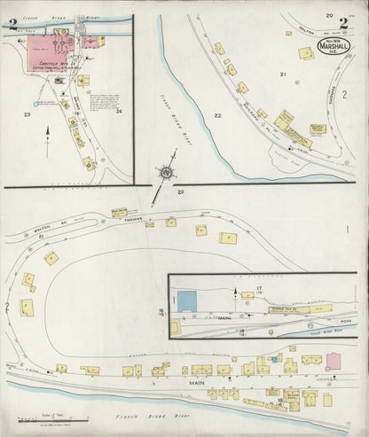 Sanborn Fire Insurance Map from Marshall, Madison County, North Carolina (1924), Sheet #0002 - Historic Sanborn Fire Insurance Map Print, vintage old map wall art, antique decor, genealogy gift, North Carolina North Carolina map