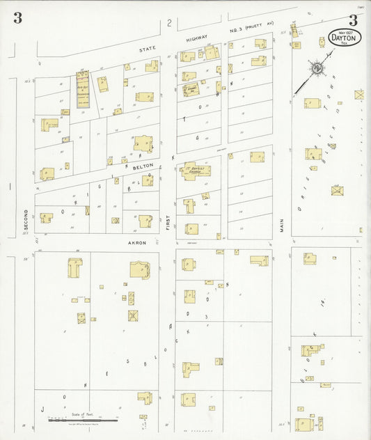 Sanborn Fire Insurance Map from Dayton, Liberty County, Texas (1927), Sheet #0003 - Historic Sanborn Fire Insurance Map Print, vintage old map wall art, antique decor, genealogy gift, Texas Texas map
