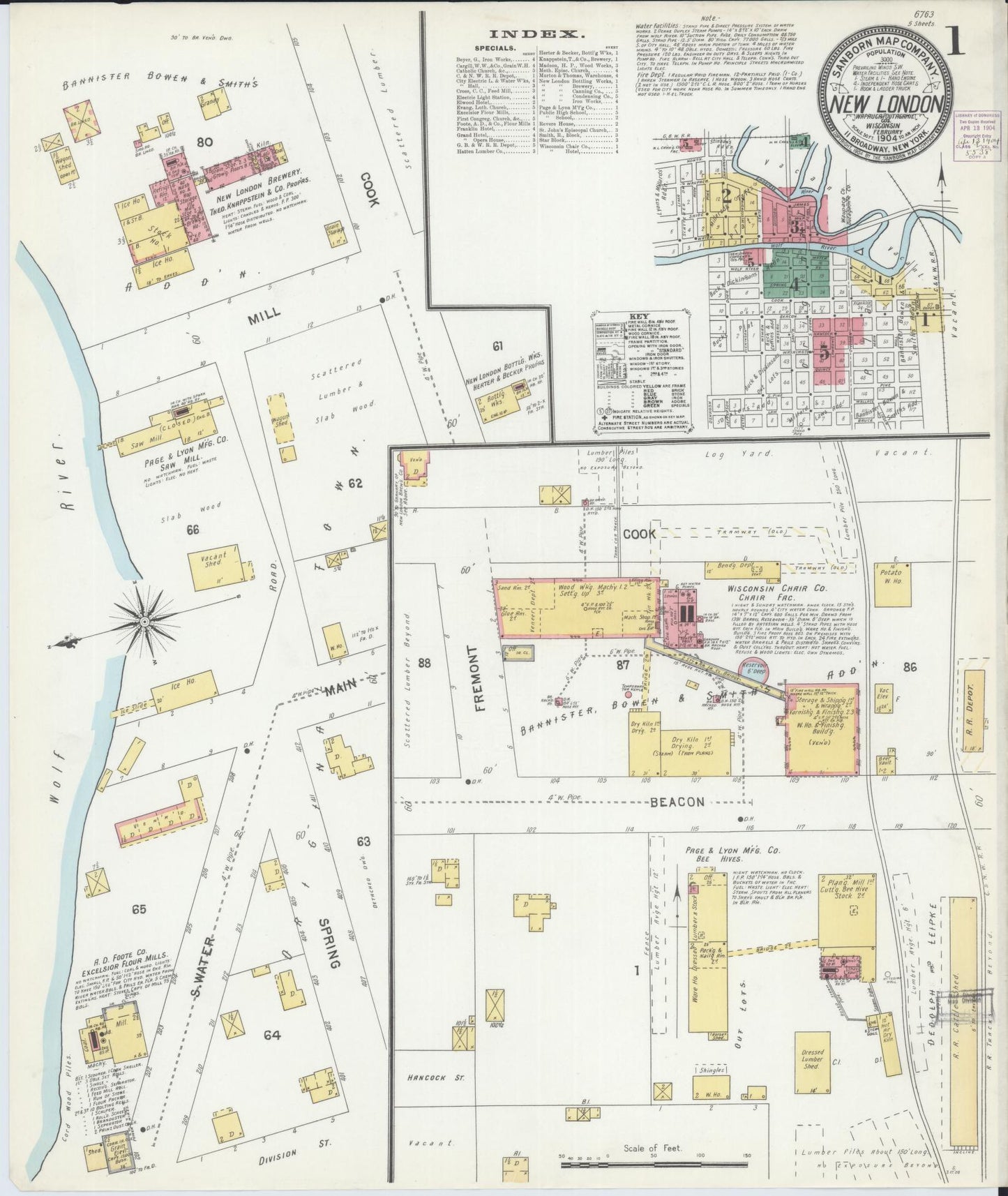 Sanborn Fire Insurance Map from New London, Waupaca and Outagamie Counties, Wisconsin (1904), Sheet #0001 - Complete Map Set gallery image, historic Sanborn map, vintage wall art, Wisconsin Wisconsin