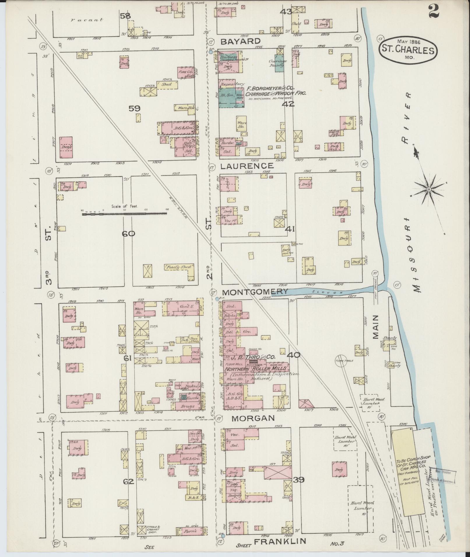 Sanborn Fire Insurance Map from Saint Charles, Saint Charles County, Missouri (1886), Sheet #0002 - Complete Map Set gallery image, historic Sanborn map, vintage wall art, Missouri Missouri