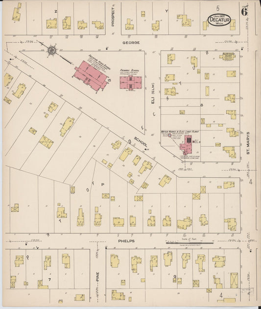 Sanborn Fire Insurance Map from Decatur, Van Buren County, Michigan (1922), Sheet #0006 - Historic Sanborn Fire Insurance Map Print, vintage old map wall art, antique decor, genealogy gift, Michigan Michigan map