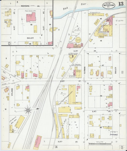 Sanborn Fire Insurance Map from Watertown, Jefferson County, Wisconsin (1901), Sheet #0013 - Historic Sanborn Fire Insurance Map Print, vintage old map wall art, antique decor, genealogy gift, Wisconsin Wisconsin map
