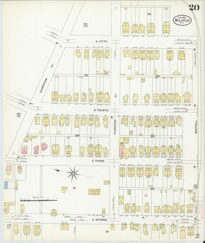 Sanborn Fire Insurance Map from Millville, Cumberland County, New Jersey (1908), Sheet #0020 - Historic Sanborn Fire Insurance Map Print, vintage old map wall art, antique decor, genealogy gift, New Jersey New Jersey map