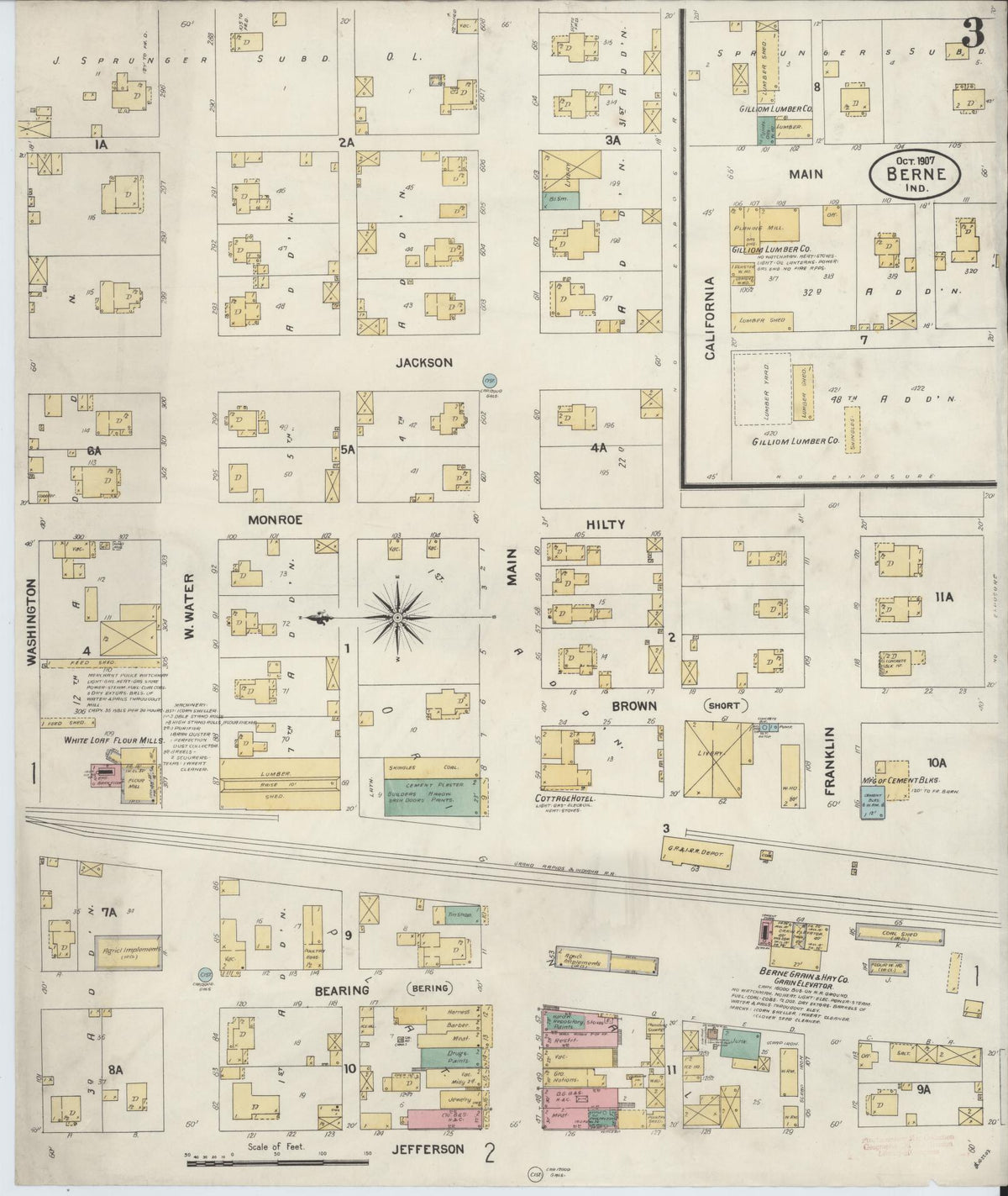 Sanborn Fire Insurance Map from Berne, Adams County, Indiana (1907), Sheet #0003 - Historic Sanborn Fire Insurance Map Print, vintage old map wall art, antique decor, genealogy gift, Indiana Indiana map