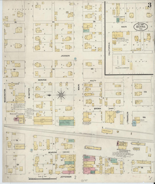 Sanborn Fire Insurance Map from Berne, Adams County, Indiana (1907), Sheet #0003 - Historic Sanborn Fire Insurance Map Print, vintage old map wall art, antique decor, genealogy gift, Indiana Indiana map
