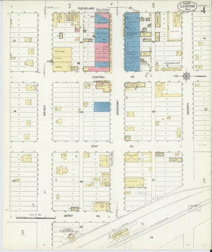 Sanborn Fire Insurance Map from Cushing, Payne County, Oklahoma (1913), Sheet #0004 - Complete Map Set gallery image, historic Sanborn map, vintage wall art, Oklahoma Oklahoma