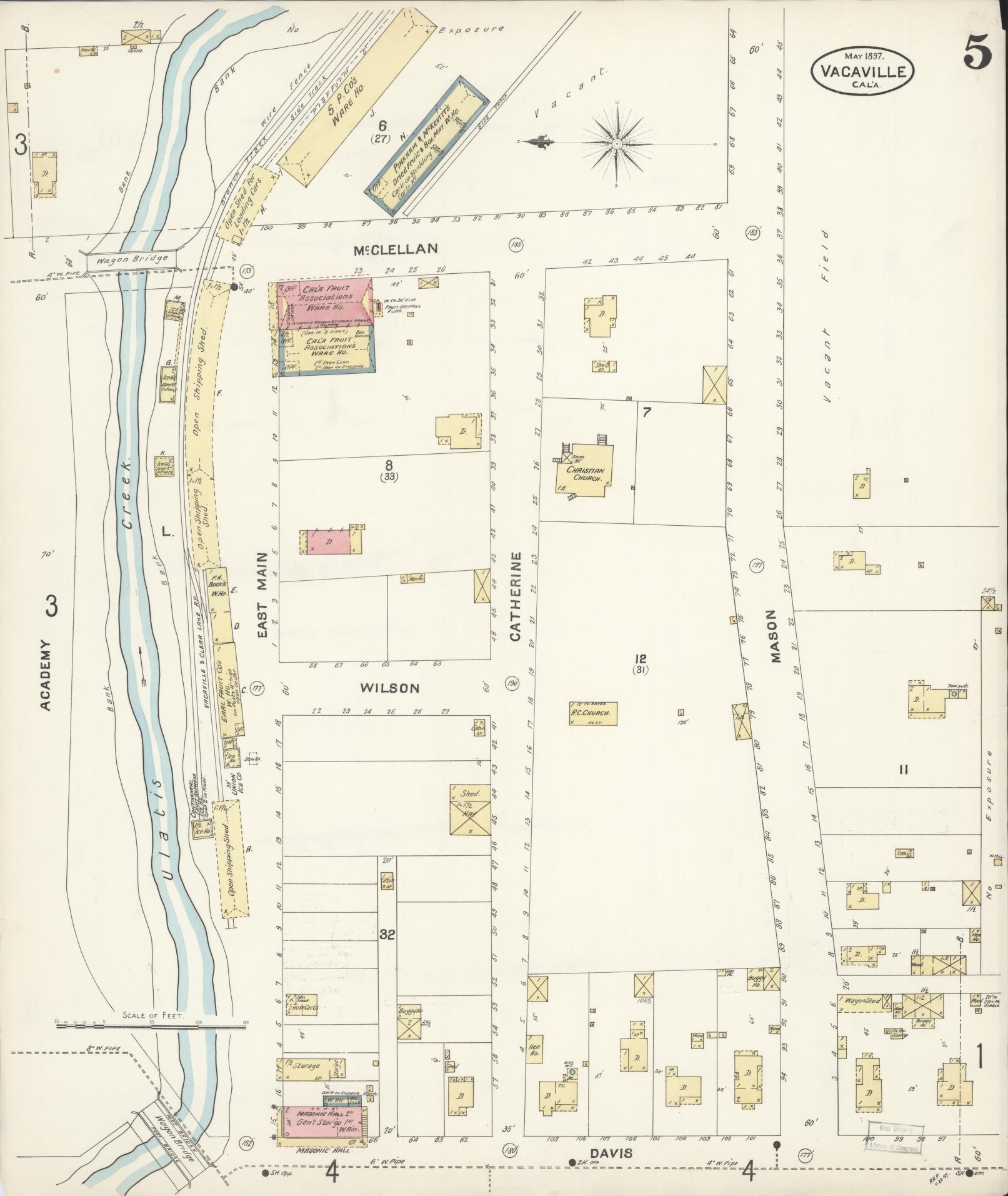 Sanborn Fire Insurance Map from Vacaville, Solano County, California (1897), Sheet #0005 - Complete Map Set gallery image, historic Sanborn map, vintage wall art, California California