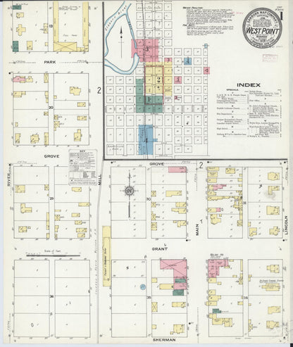Sanborn Fire Insurance Map from West Point, Cuming County, Nebraska (1909), Sheet #0001 - Complete Map Set gallery image, historic Sanborn map, vintage wall art, Nebraska Nebraska