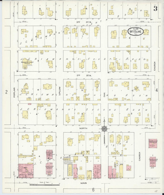 Sanborn Fire Insurance Map from Mount Olive, Macoupin County, Illinois (1910), Sheet #0003 - Historic Sanborn Fire Insurance Map Print, vintage old map wall art, antique decor, genealogy gift, Illinois Illinois map