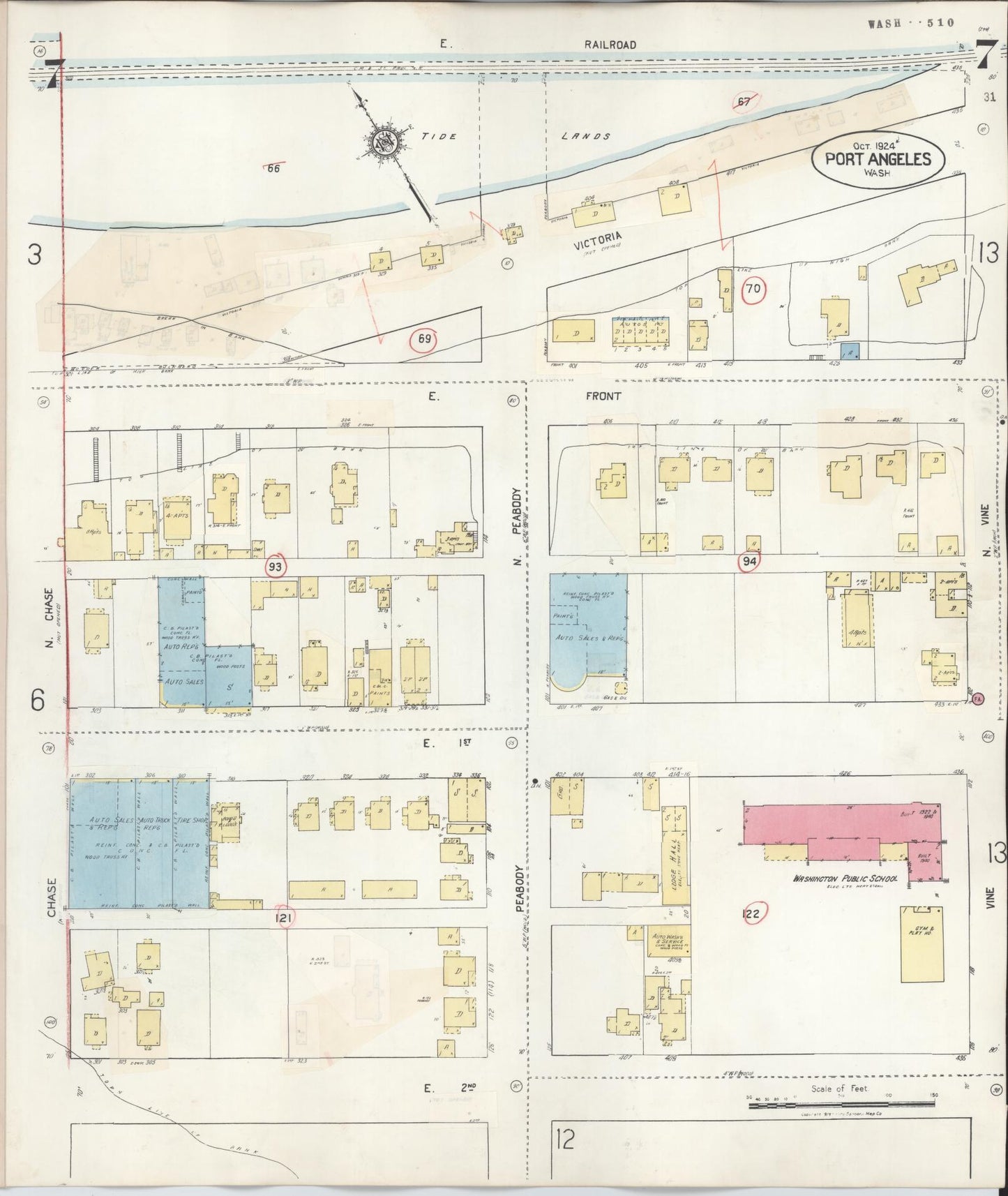 Sanborn Fire Insurance Map from Port Angeles, Clallam County, Washington (1949), Sheet #0007 - Complete Map Set gallery image, historic Sanborn map, vintage wall art, Washington Washington