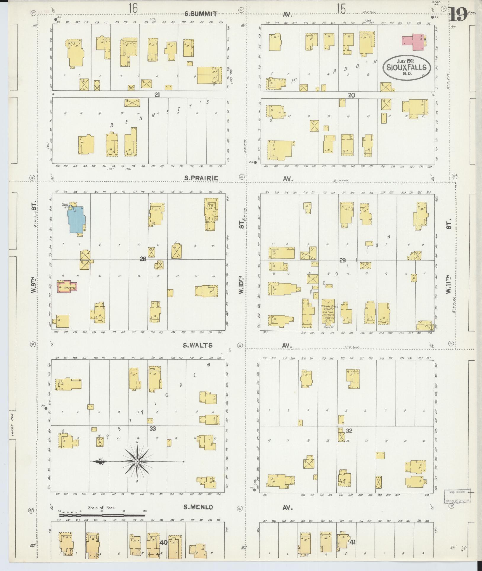 Sanborn Fire Insurance Map from Sioux Falls, Minnehaha County, South Dakota (1902), Sheet #0019 - Complete Map Set gallery image, historic Sanborn map, vintage wall art, South Dakota South Dakota