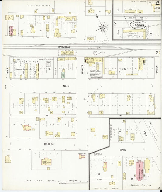 Sanborn Fire Insurance Map from Ossian, Winneshiek County, Iowa (1897), Sheet #0002 - Historic Sanborn Fire Insurance Map Print, vintage old map wall art