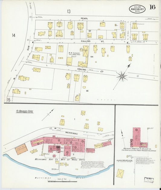 Sanborn Fire Insurance Map from Amesbury, Essex County, Massachusetts (1909), Sheet #0016 - Historic Sanborn Fire Insurance Map Print, vintage old map wall art, antique decor, genealogy gift, Massachusetts Massachusetts map
