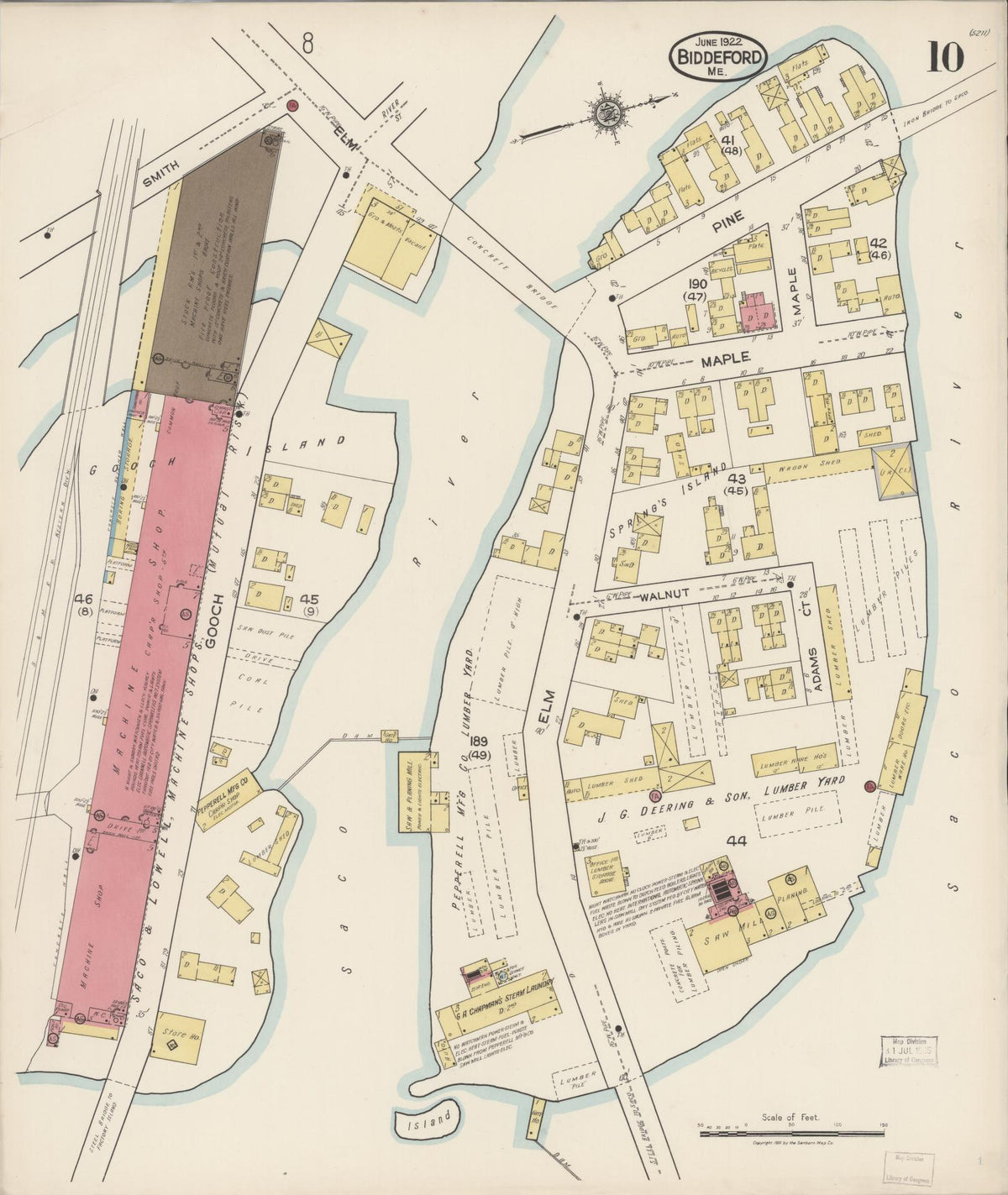 Sanborn Fire Insurance Map from Biddeford, York County, Maine (1922), Sheet #0010 - Complete Map Set gallery image, historic Sanborn map, vintage wall art, Maine Maine