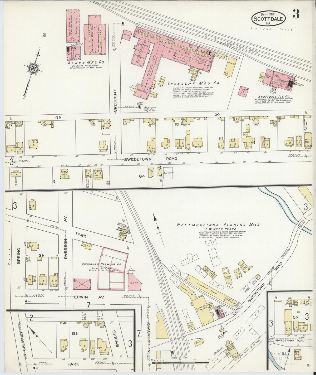 Sanborn Fire Insurance Map from Scottdale, Westmoreland County, Pennsylvania (1914), Sheet #0003 - Historic Sanborn Fire Insurance Map Print, vintage old map wall art, antique decor, genealogy gift, Pennsylvania Pennsylvania map