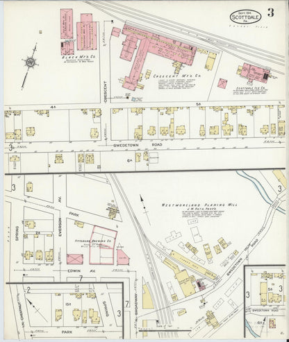 Sanborn Fire Insurance Map from Scottdale, Westmoreland County, Pennsylvania (1914), Sheet #0003 - Historic Sanborn Fire Insurance Map Print, vintage old map wall art, antique decor, genealogy gift, Pennsylvania Pennsylvania map