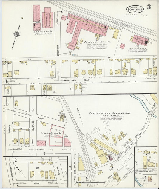 Sanborn Fire Insurance Map from Scottdale, Westmoreland County, Pennsylvania (1914), Sheet #0003 - Historic Sanborn Fire Insurance Map Print, vintage old map wall art, antique decor, genealogy gift, Pennsylvania Pennsylvania map