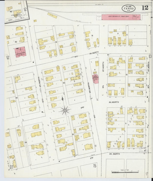 Sanborn Fire Insurance Map from Fargo, Cass County, North Dakota (1905), Sheet #0012 - Historic Sanborn Fire Insurance Map Print, vintage old map wall art, antique decor, genealogy gift, North Dakota North Dakota map