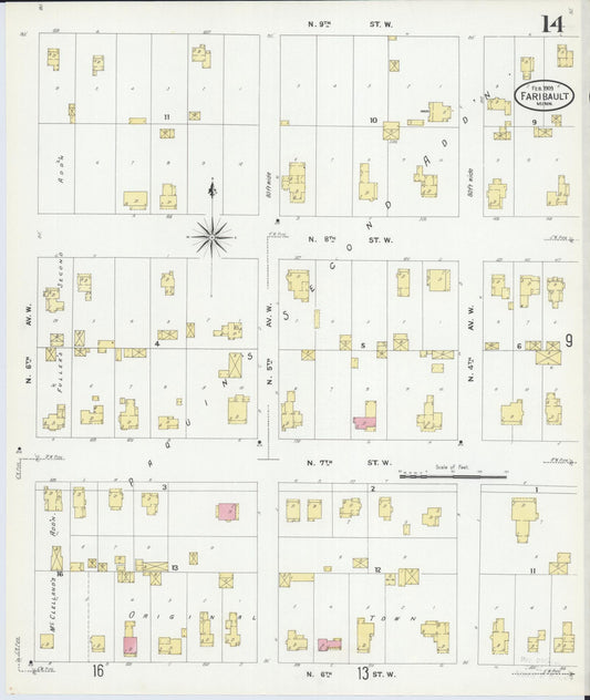 Sanborn Fire Insurance Map from Faribault, Rice County, Minnesota (1909), Sheet #0014 - Historic Sanborn Fire Insurance Map Print, vintage old map wall art, antique decor, genealogy gift, Minnesota Minnesota map