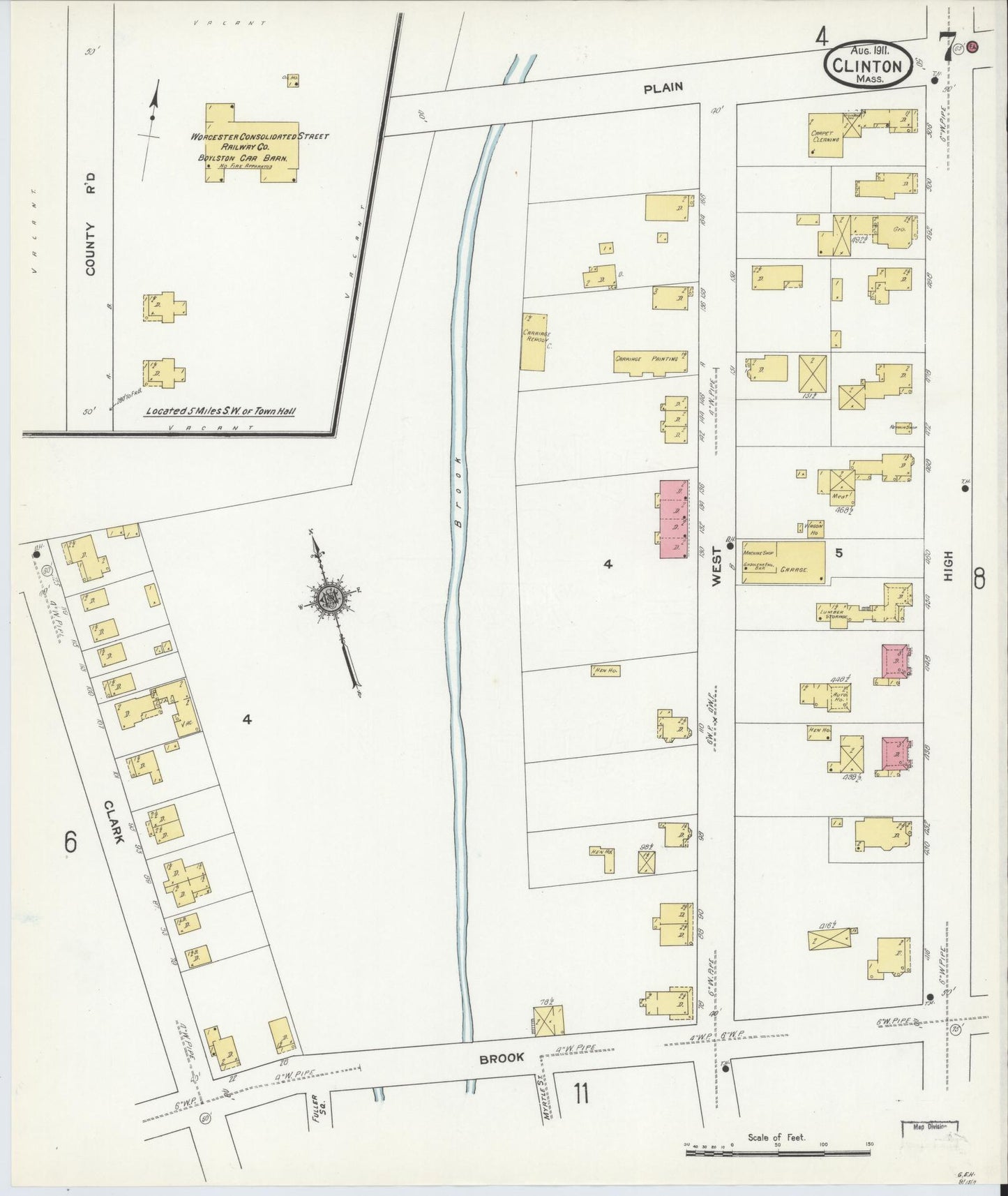 Sanborn Fire Insurance Map from Clinton, Worcester County, Massachusetts (1911), Sheet #0007 - Complete Map Set gallery image, historic Sanborn map, vintage wall art, Massachusetts Massachusetts