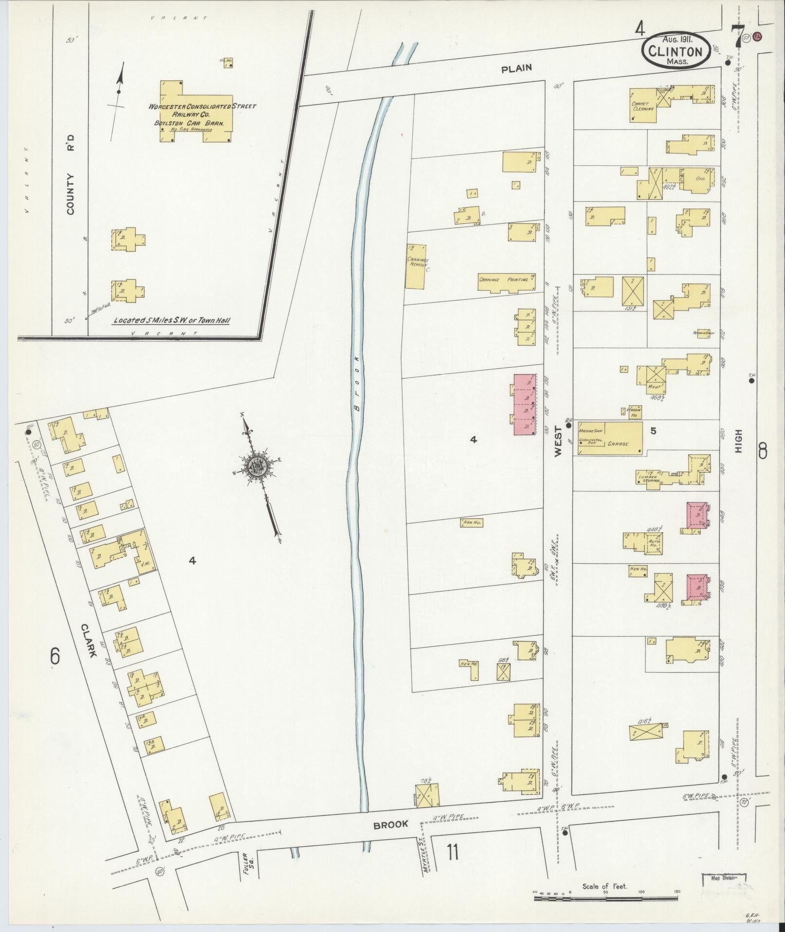 Sanborn Fire Insurance Map from Clinton, Worcester County, Massachusetts (1911), Sheet #0007 - Complete Map Set gallery image, historic Sanborn map, vintage wall art, Massachusetts Massachusetts