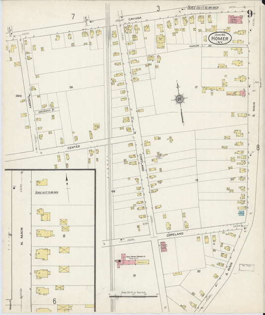 Sanborn Fire Insurance Map from Homer, Cortland County, New York (1915), Sheet #0009 - Historic Sanborn Fire Insurance Map Print, vintage old map wall art, antique decor, genealogy gift, New York New York map