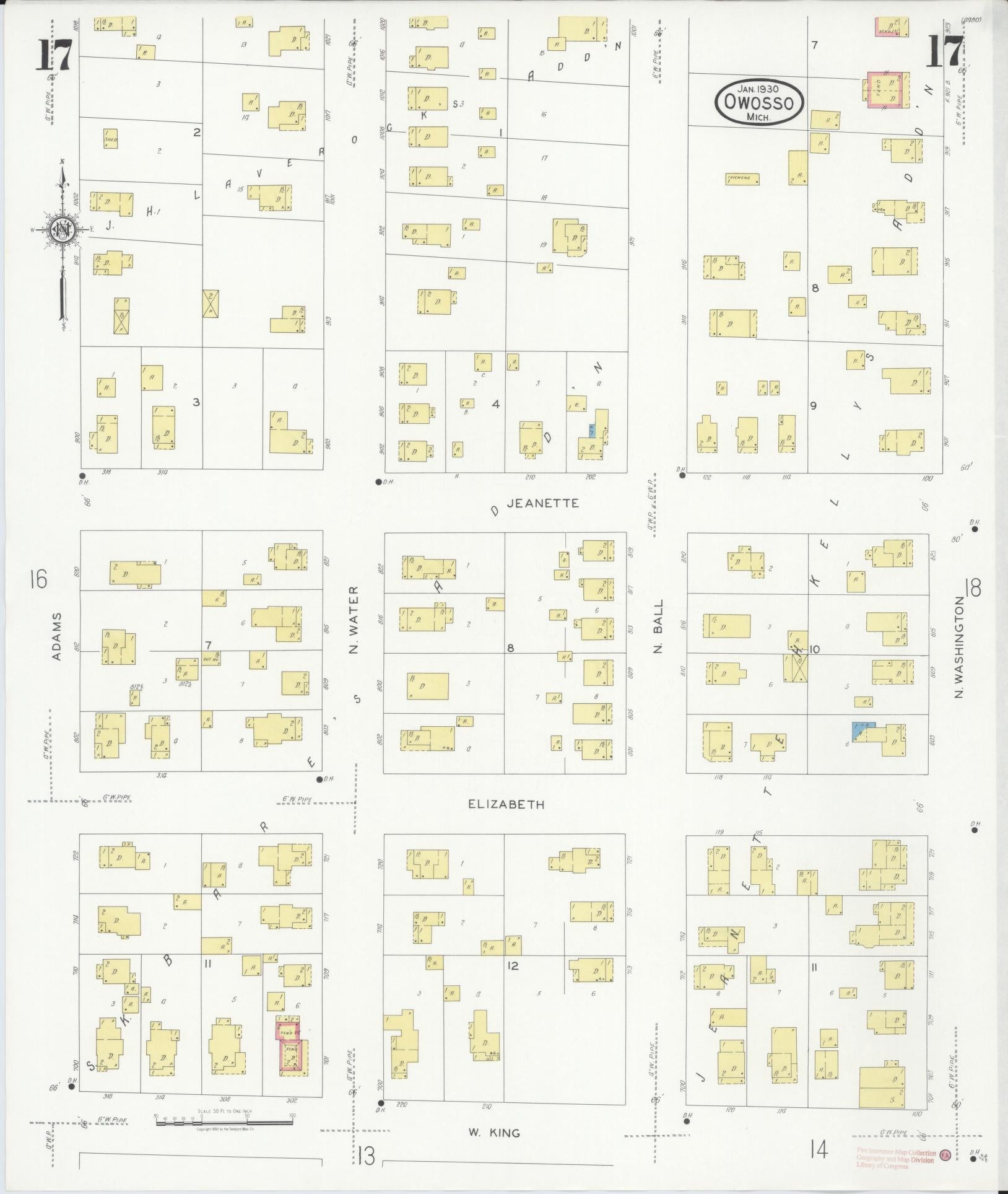 Sanborn Fire Insurance Map from Owosso, Shiawassee County, Michigan (1930), Sheet #0017 - Complete Map Set gallery image, historic Sanborn map, vintage wall art, Michigan Michigan