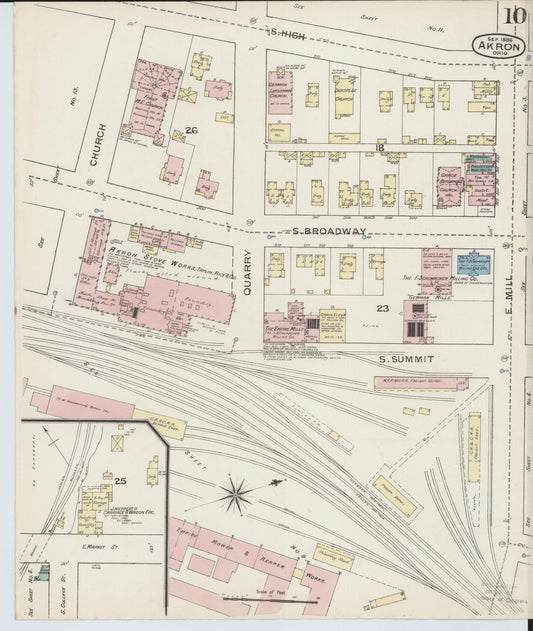 Sanborn Fire Insurance Map from Akron, Summit County, Ohio (1886), Sheet #0010 - Historic Sanborn Fire Insurance Map Print, vintage old map wall art, antique decor, genealogy gift, Ohio Ohio map