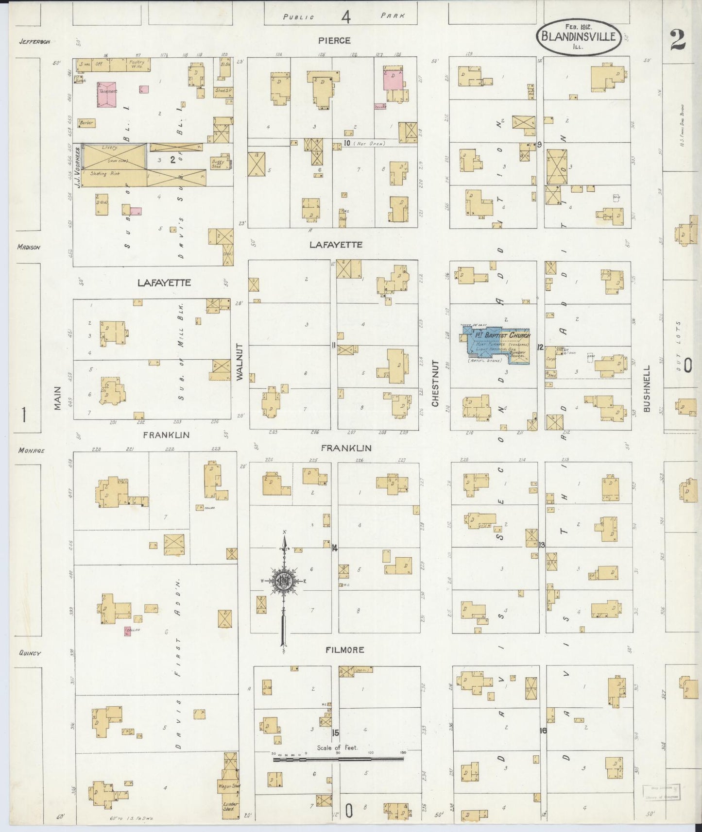 Sanborn Fire Insurance Map from Blandinsville, Mcdonough County, Illinois (1912), Sheet #0002 - Historic Sanborn Fire Insurance Map Print, vintage old map wall art, antique decor, genealogy gift, Illinois Illinois map