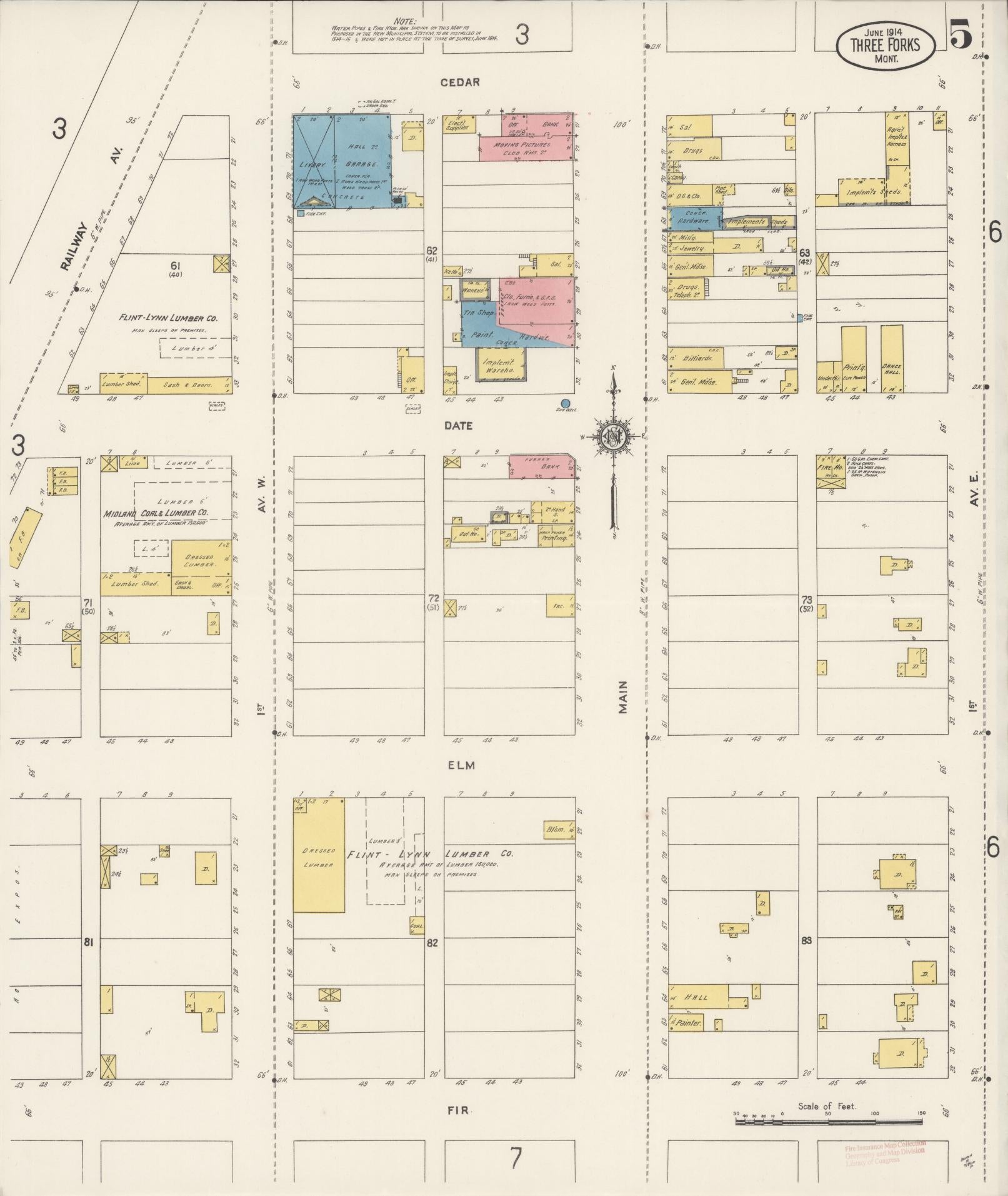 Sanborn Fire Insurance Map from Three Forks, Gallatin County, Montana (1914), Sheet #0005 - Complete Map Set gallery image, historic Sanborn map, vintage wall art, Montana Montana