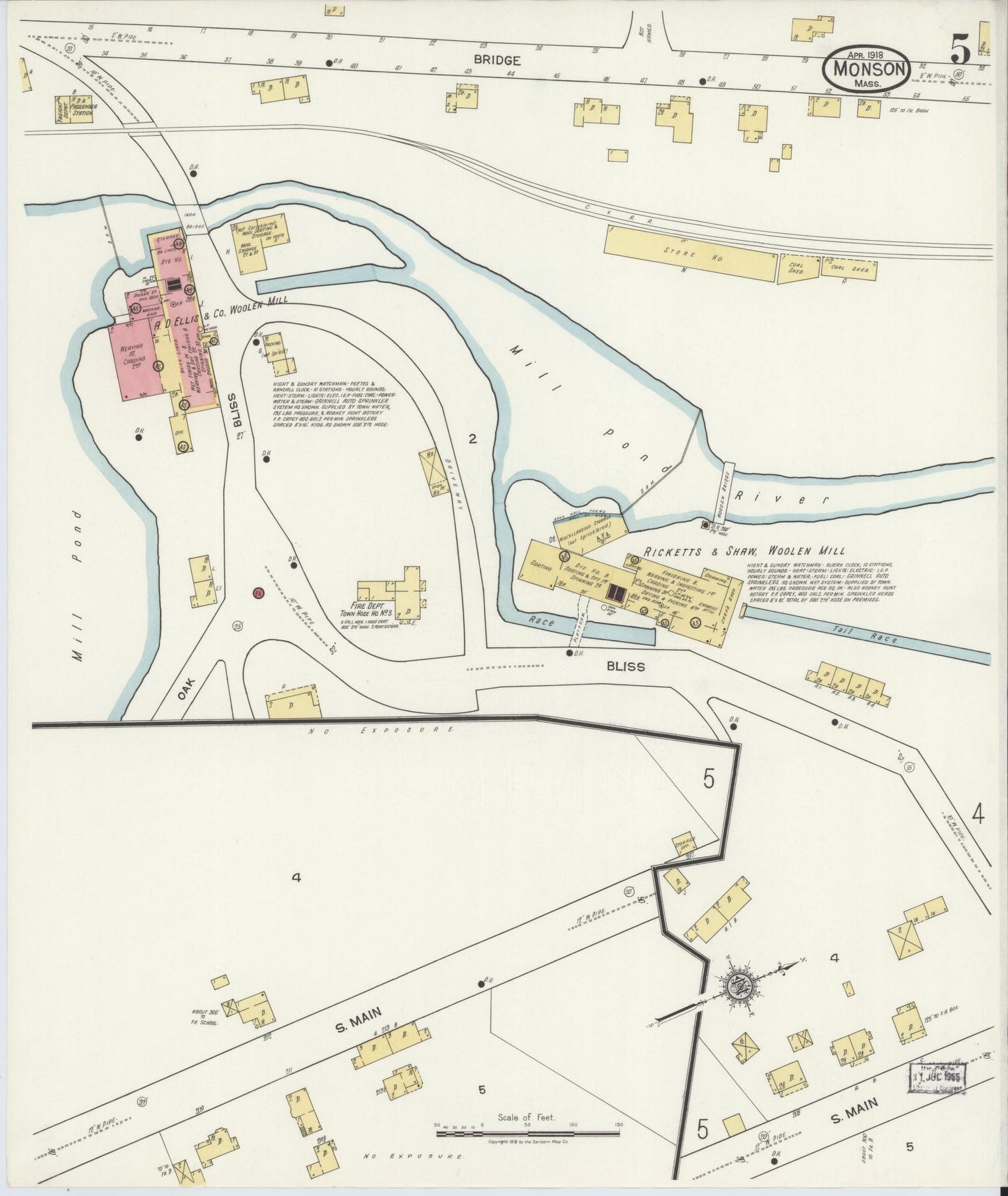 Sanborn Fire Insurance Map from Monson, Hampden County, Massachusetts (1918), Sheet #0005 - Complete Map Set gallery image, historic Sanborn map, vintage wall art, Massachusetts Massachusetts