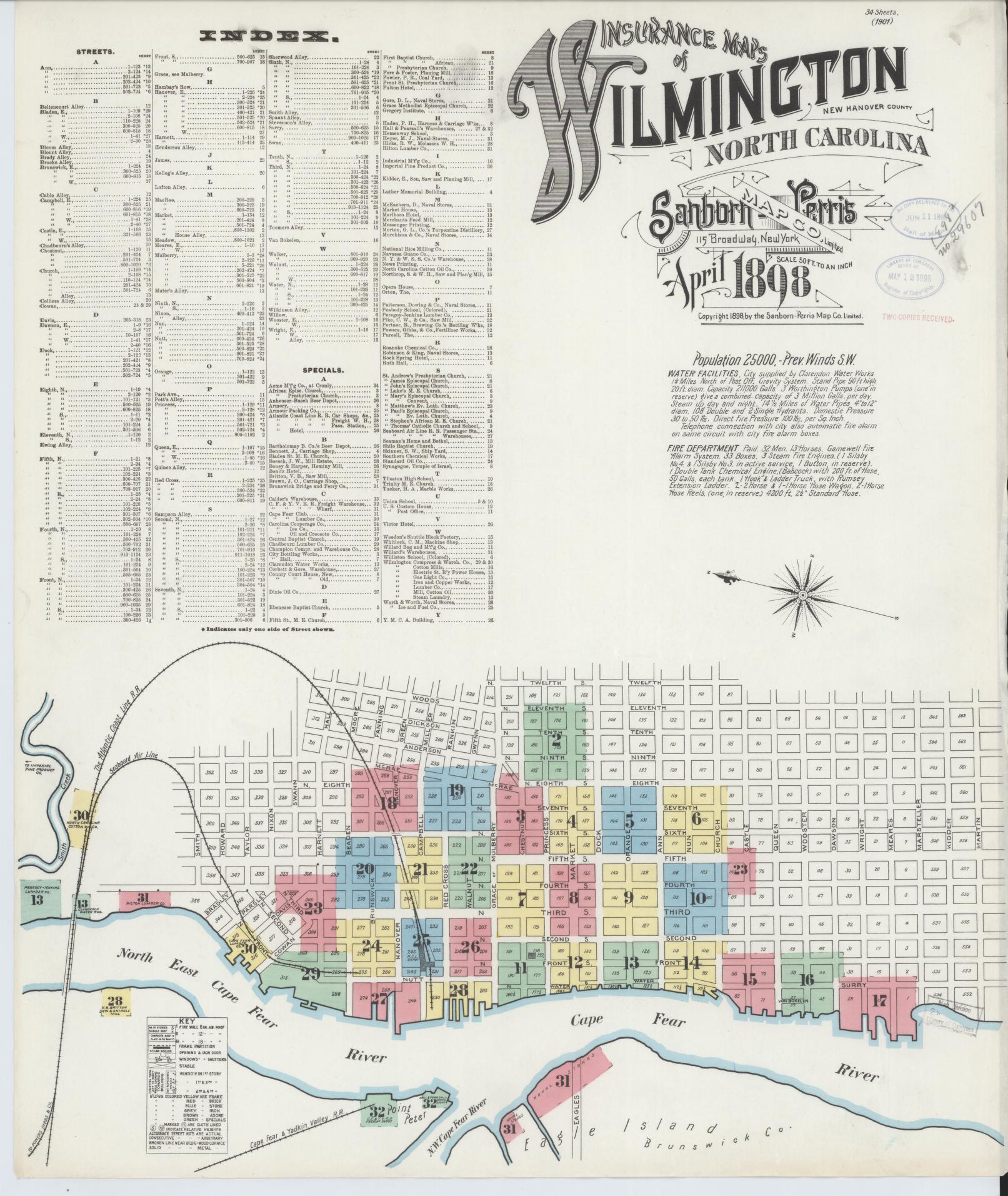 Sanborn Fire Insurance Map from Wilmington, New Hanover County, North Carolina (1898), Sheet #0001 - Complete Map Set gallery image, historic Sanborn map, vintage wall art, North Carolina North Carolina