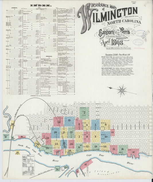 Sanborn Fire Insurance Map from Wilmington, New Hanover County, North Carolina (1898), Sheet #0001 - Complete Map Set gallery image, historic Sanborn map, vintage wall art, North Carolina North Carolina