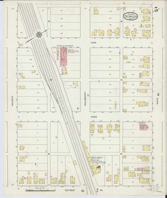 Sanborn Fire Insurance Map from Deshler, Henry County, Ohio (1915), Sheet #0005 - Historic Sanborn Fire Insurance Map Print, vintage old map wall art, antique decor, genealogy gift, Ohio Ohio map