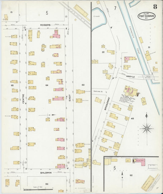 Sanborn Fire Insurance Map from Fort Edward, Washington County, New York (1909), Sheet #0008 - Historic Sanborn Fire Insurance Map Print, vintage old map wall art, antique decor, genealogy gift, New York New York map