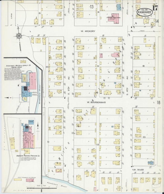 Sanborn Fire Insurance Map from Kankakee, Kankakee County, Illinois (1914), Sheet #0017 - Historic Sanborn Fire Insurance Map Print, vintage old map wall art, antique decor, genealogy gift, Illinois Illinois map