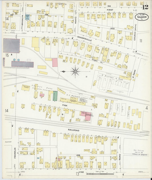 Sanborn Fire Insurance Map from Sharon, Mercer County, Pennsylvania (1908), Sheet #0012 - Historic Sanborn Fire Insurance Map Print, vintage old map wall art, antique decor, genealogy gift, Pennsylvania Pennsylvania map