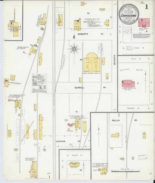 Sanborn Fire Insurance Map from Cooperstown, Griggs County, North Dakota (1904), Sheet #0001 - Historic Sanborn Fire Insurance Map Print, vintage old map wall art, antique decor, genealogy gift, North Dakota North Dakota map