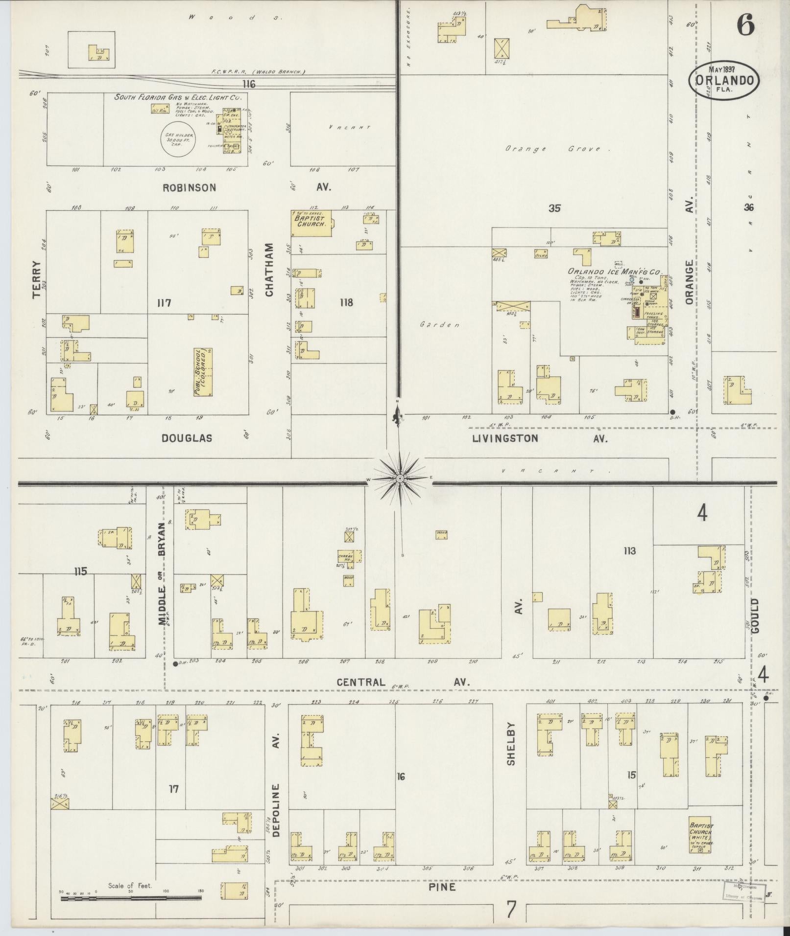 Sanborn Fire Insurance Map from Orlando, Orange County, Florida (1897), Sheet #0006 - Historic Sanborn Fire Insurance Map Print, vintage old map wall art, antique decor, genealogy gift, Florida Florida map