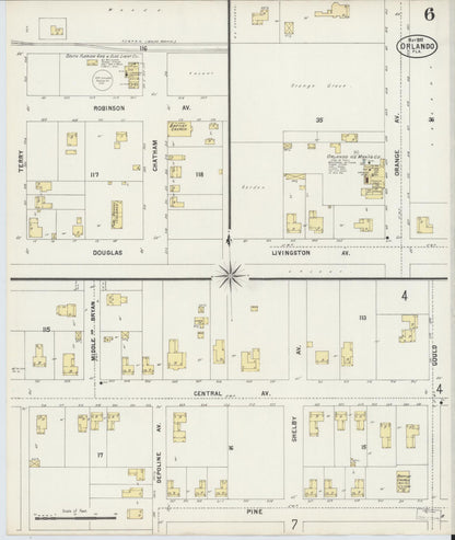 Sanborn Fire Insurance Map from Orlando, Orange County, Florida (1897), Sheet #0006 - Historic Sanborn Fire Insurance Map Print, vintage old map wall art, antique decor, genealogy gift, Florida Florida map