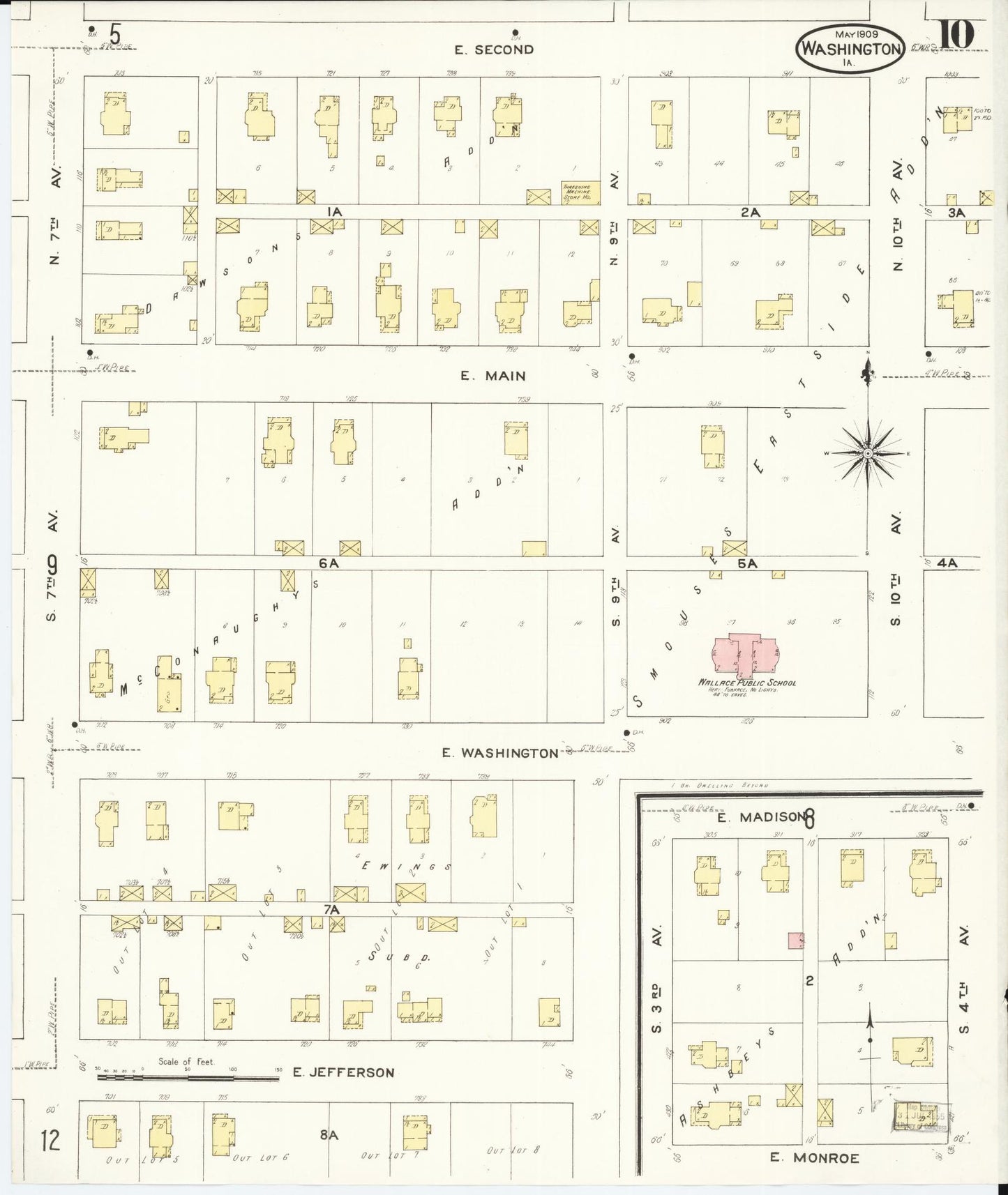 Sanborn Fire Insurance Map from Washington, Washington County, Iowa (1909), Sheet #0010 - Historic Sanborn Fire Insurance Map Print, vintage old map wall art, antique decor, genealogy gift, Sanborn Fire Insurance Map from Washington Washington map