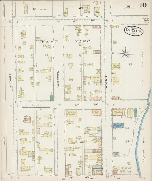 Sanborn Fire Insurance Map from Eau Claire, Eau Claire County, Wisconsin (1885), Sheet #0010 - Historic Sanborn Fire Insurance Map Print, vintage old map wall art, antique decor, genealogy gift, Wisconsin Wisconsin map