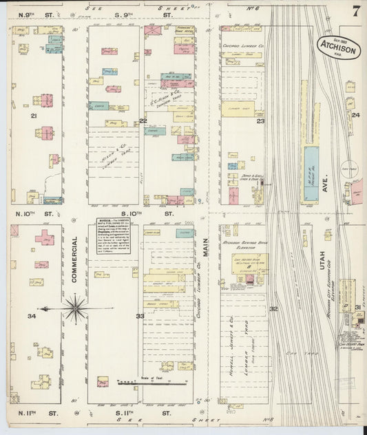 Sanborn Fire Insurance Map from Atchison, Atchison County, Kansas (1883), Sheet #0007 - Historic Sanborn Fire Insurance Map Print, vintage old map wall art, antique decor, genealogy gift, Kansas Kansas map