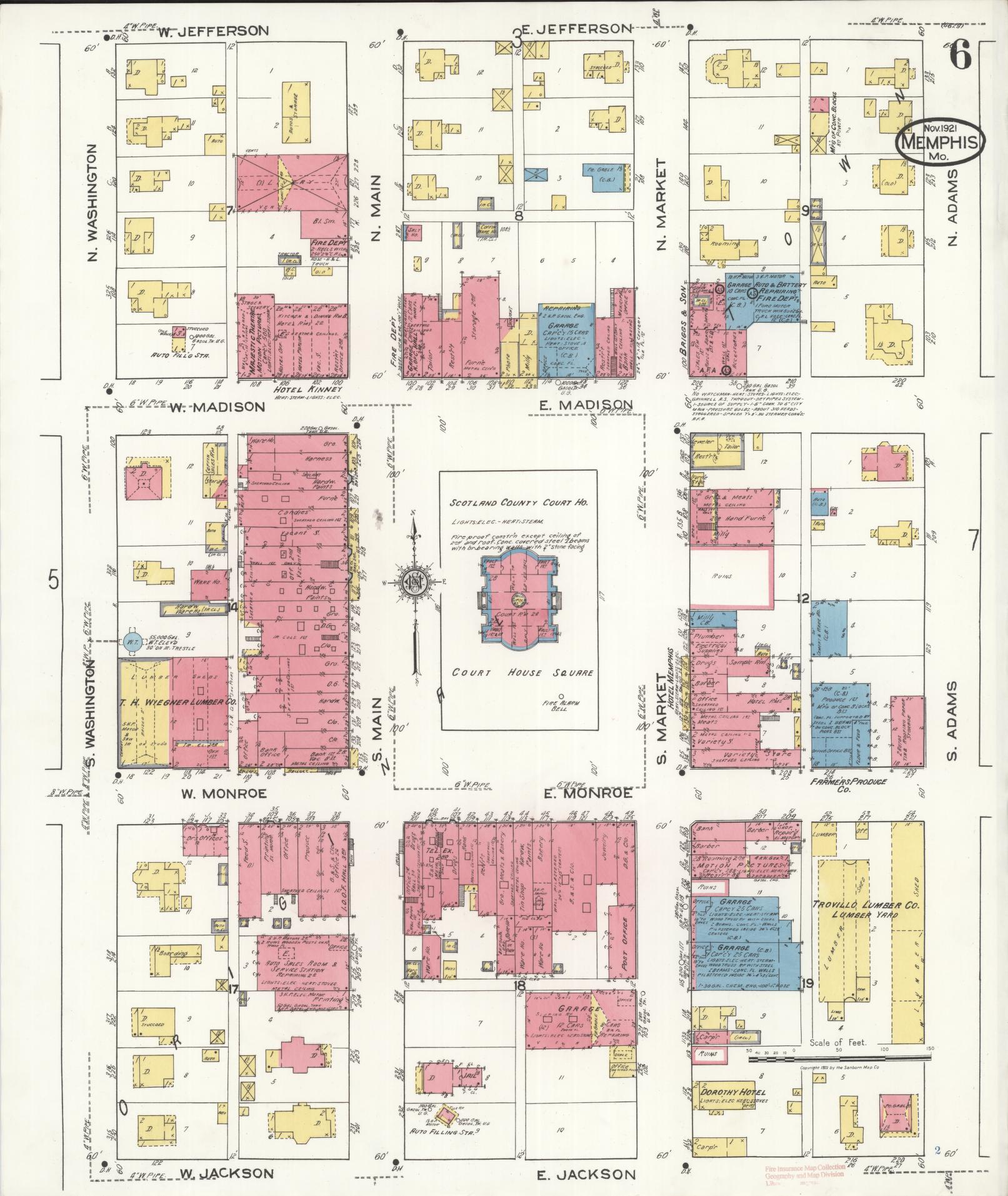 Sanborn Fire Insurance Map from Memphis, Scotland County, Missouri (1921), Sheet #0006 - Complete Map Set gallery image, historic Sanborn map, vintage wall art, Missouri Missouri